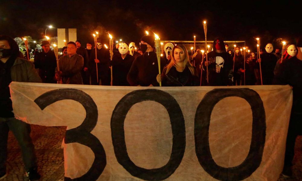 Armed Extreme Right-Wing Pro-Bolsonaro Group Protests in Front of Supreme Court with Torches and Masks