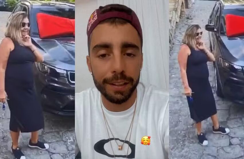  Pedro Scooby dá carro zero de presente para a mãe: ‘Muito bom ver a felicidade no rosto dela’