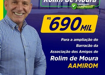 A Associação dos Amigos de Rolim de Moura (Aamirom) acaba de conquistar um importante avanço com a liberação de R$ 690 mil, viabilizados por meio de emenda de bancada articulada pelo deputado estadual Ezequiel Neiva.
