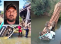 Motorista morre após carreta carregada com gado cair de ponte