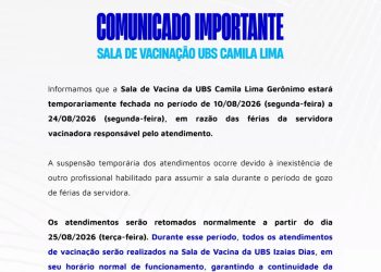 COMUNICADO IMPORTANTE SALA DE VACINAÇÃO UBS CAMILA LIMA
